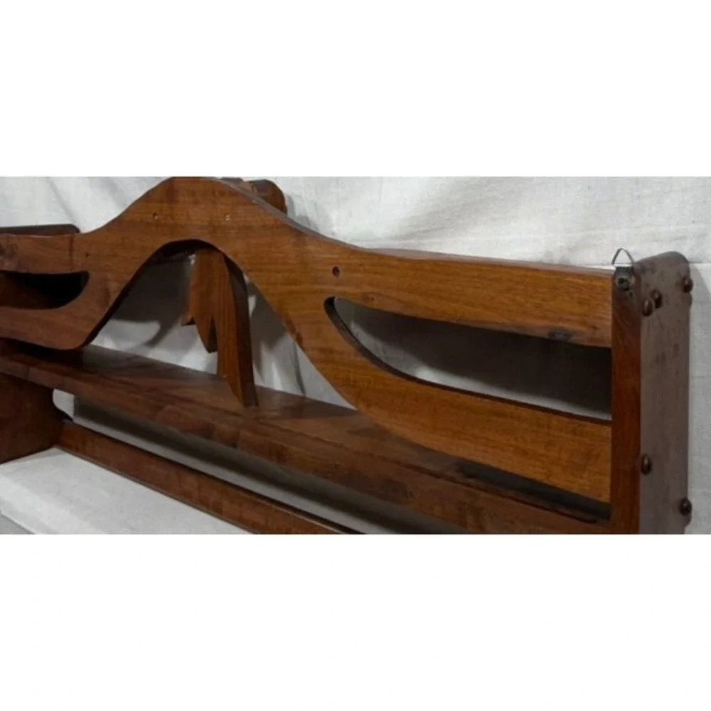 Vintage Walnut Wood Quilt Rack Wall Shelf Carved Bow Ribbon Display 38in GP 92